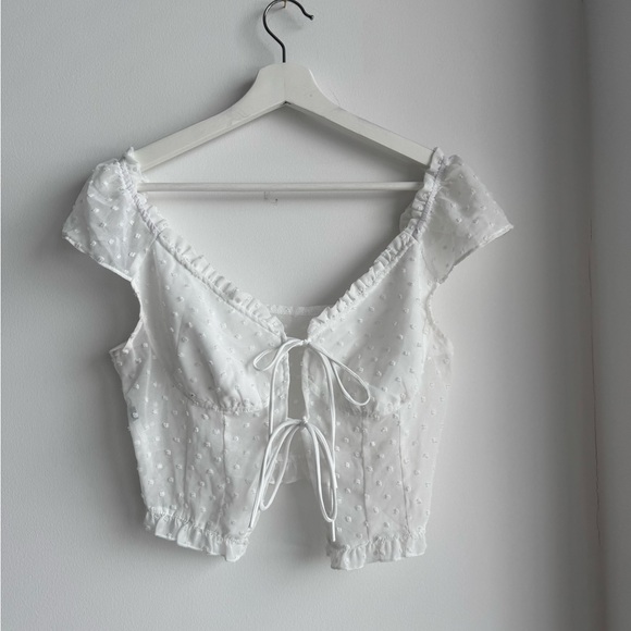 Micas White Ruffled Crop Top small - Picture 2 of 3